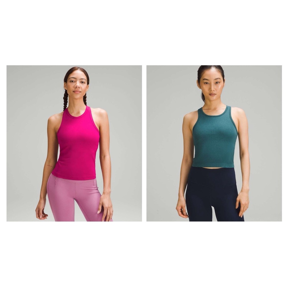 Lot 2 Lululemon Sz 6 Align Waist Length Tank Wild Berry/Ebb To Street Tank Green